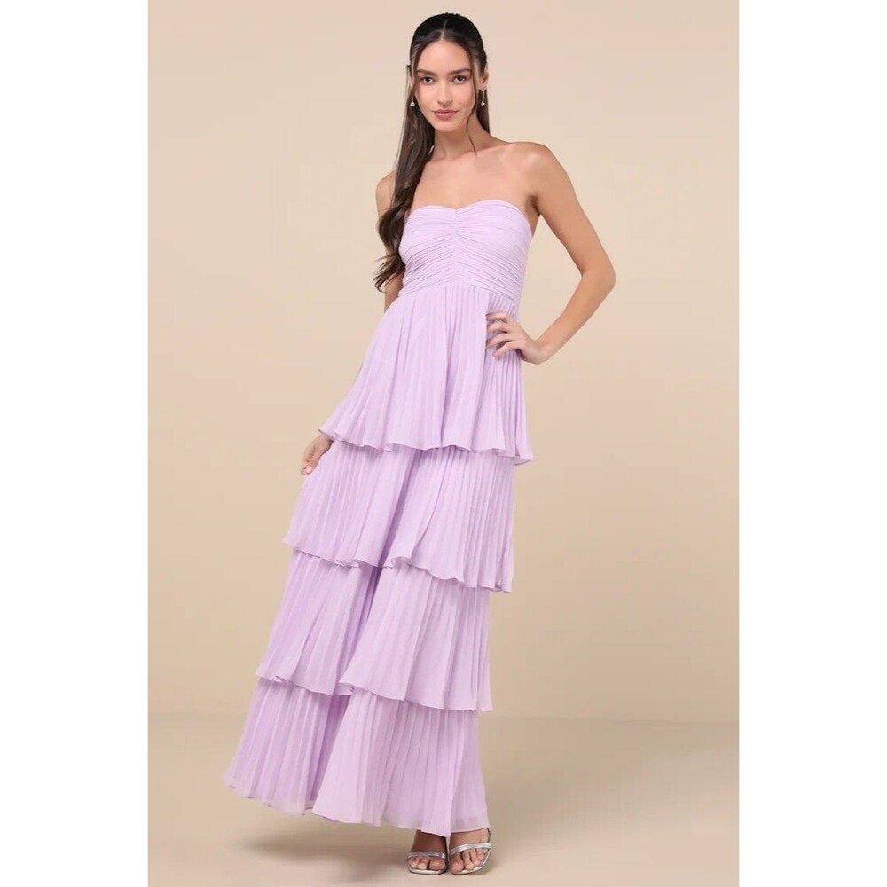 Lulu's Lavender Strapless Tiered Maxi Dress